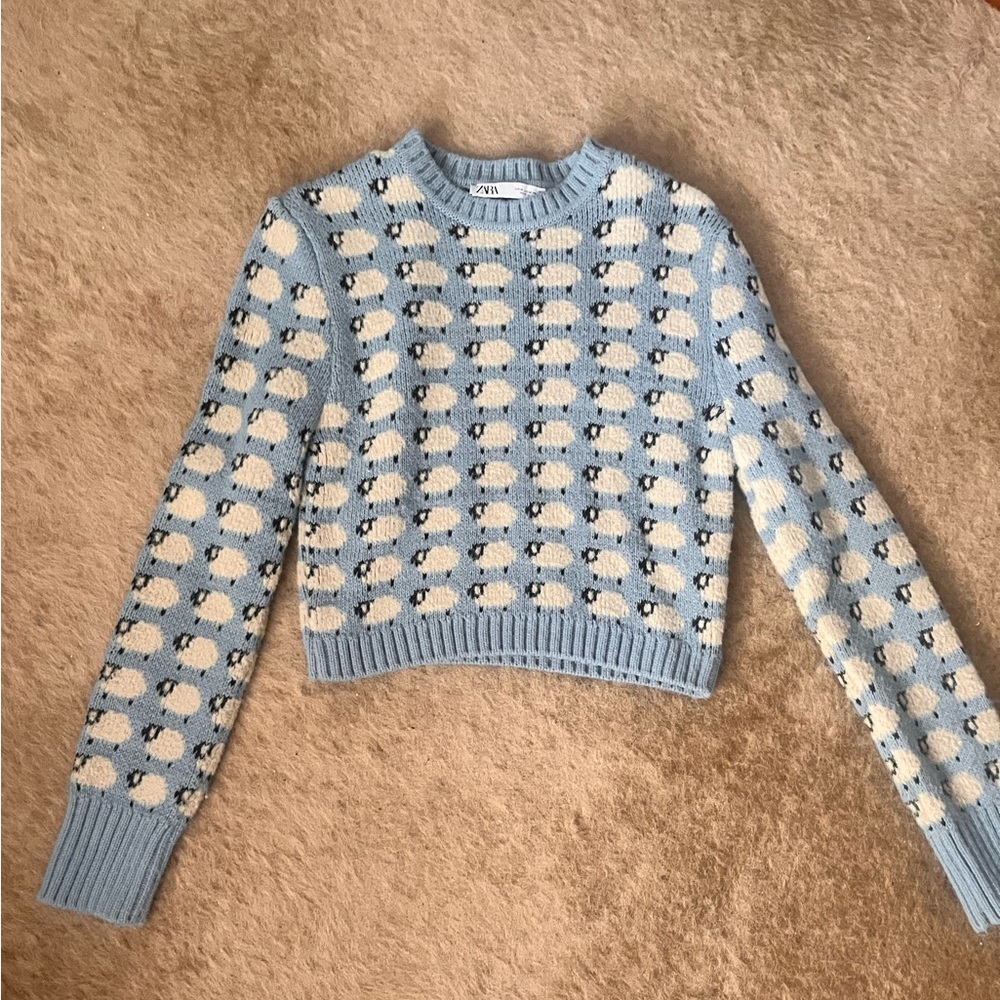 Zara cropped sheep print sweater - Medium